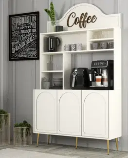 Coffee Bar Cabinet Lyon 120 - Cream, Gold