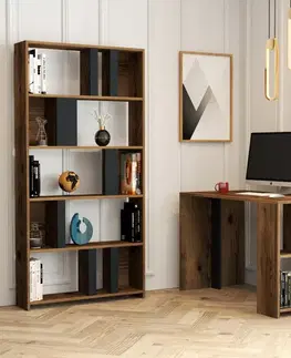Psací stůl s knihovnou Lima - Walnut, Anthracite
