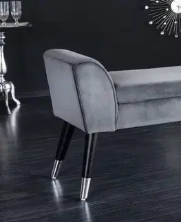 Estila Designová čalouněná lavice Karen se šedým sametovým potahem a černými nožičkami z kovu 90cm