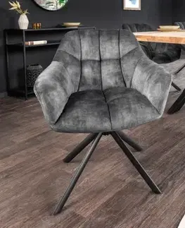 Estila Designová otočná jídelní židle Mariposa s tmavě šedým sametovým čalouněním a černýma nohama 83cm