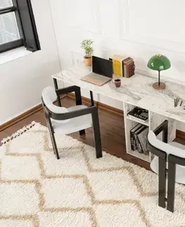 Psací stůl Twin Study Desk - Freesia Marble, Black
