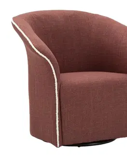 Estila Moderní otočné klubové textilní křeslo Merlon v terakotově hnědé barvě s bílým prošívaným lemem 83 cm