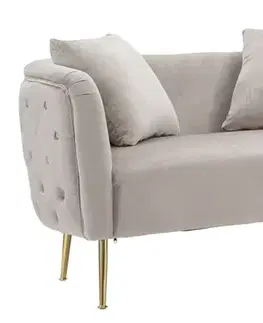 Estila Art deco obdélníková dvoumístná sedačka Zeran s béžovým sametovým potahem s prošíváním a zlatými kovovými nožičkami 127 cm