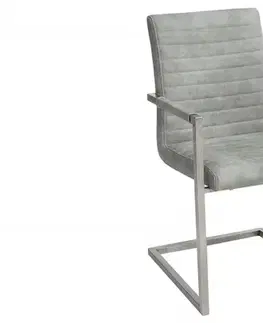 Estila Moderní šedá jídelní židle Imperial z ekokůže s opěrkami s dekorativním potahem s kovovou konstrukcí 91 cm