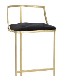 Estila Designová glamour barová židle Izmir se zlatým kovovým rámem a černým sametovým sedátkem s ozdobným prošíváním 90 cm