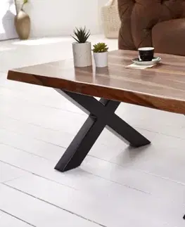 Estila Industriální designový konferenční stolek Sheesham z masivního palisandrového dřeva s černými kovovými nohami 110cm