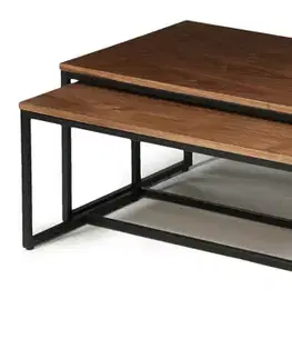 Estila Skandinávský set konferenčních stolků Vidar ze dřeva s černou kovovou podstavou obdélníkový hnědý 120cm