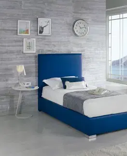 Estila Moderní kožená postel Piccolo s modrým potahem 90-105cm