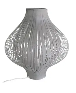 Estila Moderní šedá stolní lampa Gris s oválným textilním stínítkem s lineárním designem 44 cm