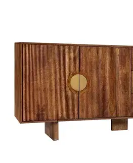 Estila Masivní art deco hnědý příborník Tores se třemi zásuvkami a dvěma dvířky s drážkováním a zlatými kulatými úchyty 180 cm