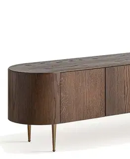 Estila Luxusní art deco geometrický hnědý dvoudveřový TV stolek Nimi se zlatými kovovými nožičkami a detailem se šuplíkem 200 cm