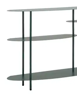 Estila Moderní designový konzolový stolek Satre s oválnou vrchní deskou a třemi asymetrickými policemi v modré barvě 118 cm