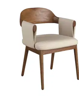 Estila Luxusní designová jídelní židle Vita Naturale s opěrkami s hnědým dřevěným rámem a béžovým koženým čalouněním 59 cm