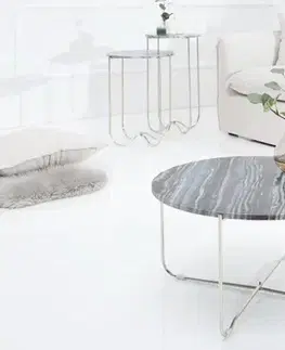 Estila Jedinečný designový konferenční stolek Jaspis šedý mramor / stříbrná