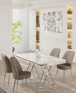 Dining Table & Chairs Set (5 Pieces) Vals - White, Chrome, Cappuccino