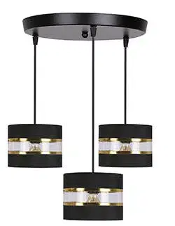 Závěsná lampa PANDY černá destička 3x40W E27 stínidlo černá+zlatá