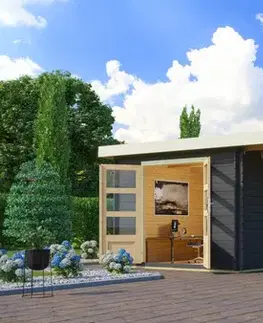 Dřevěný zahradní domek BASTRUP 5 s přístavkem Lanitplast
