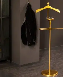 Estila Art-deco věšák Betsy z kovu ve zlatém provedení s malou poličkou 128cm