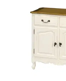 Estila Luxusní provence vyřezávaná komoda Preciosa v bílém provedení a hnědou vrhcnou deskou 82cm