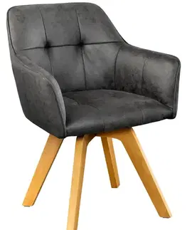 Estila Moderní designová židle Devon s antickým šedým čalouněním as hnědým dřevěnýma nohama 83cm