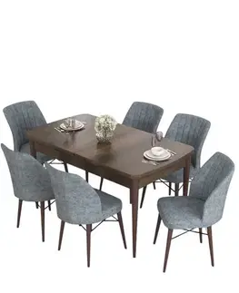 Extendable Dining Table & Chairs Set (7 Pieces) Eva - Baroque, Grey