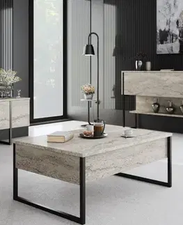 Konferenční stolek Luxe - Travertine, Black