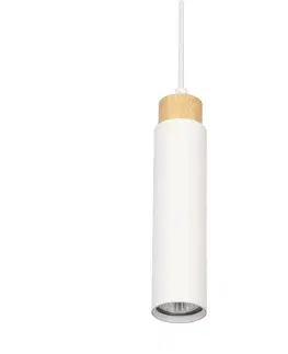 Závěsná lampa Claro bílá 1x15W GU10 stínidlo bílé+dřevěné
