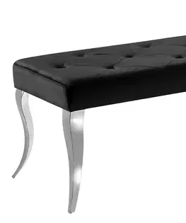 Estila Moderná glamour lavice Modern Barock s černým sametovým potahem s prošíváním a knoflíky se stříbrnými kovovými nohami 170 cm