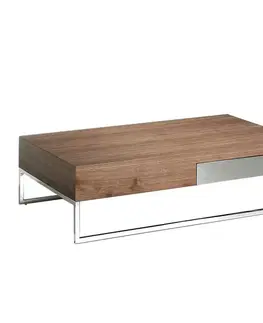 Estila Luxusní chromový obdélníkový konferenční stolek Vita Naturale s ořechovou hnědou vrchní deskou a zásuvkou 120 cm