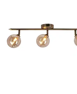 Stropní lampa Rodia s patinou, páskem 3x40W, stínidlo G9, jantarová