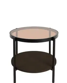 Estila Příruční stolek Sonny, tmavý dub/sklo, Ø 48 cm