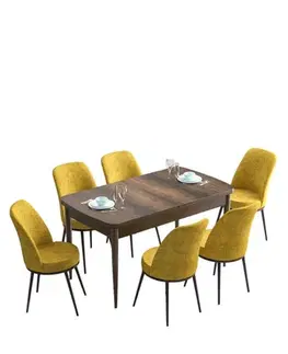 Extendable Dining Table & Chairs Set (7 Pieces) Han - Baroque, Mustard