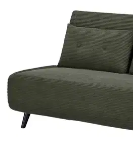 Estila Designové skandinávské rozkládací dvoumístné kordové křeslo Kurt v olivově zelené barvě s černými nožičkami 140 cm