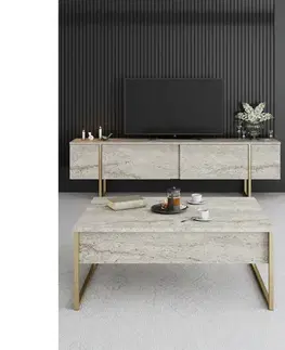 Televizní stolek Luxe Travertine and Gold