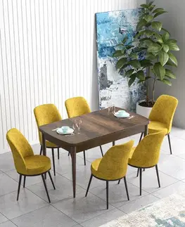 Extendable Dining Table & Chairs Set (7 Pieces) Han - Baroque, Mustard