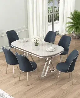 Dining Table & Chairs Set (7 Pieces) Lai - White, Chrome, Anthracite