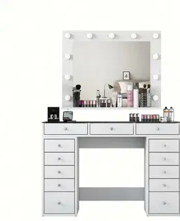 Kosmetický stůl Livia White se skleněnou deskou