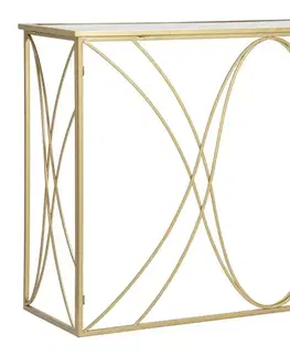 Estila Designový art deco obdélníkový konzolový stolek Infinia se zrcadlovou deskou a zlatou podstavou s motivem smyček 120 cm