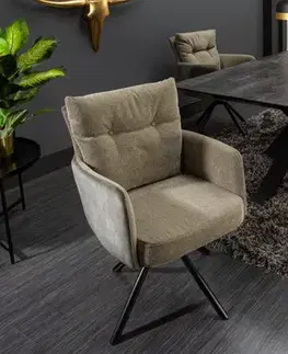 Estila Moderní otočná jídelní židle Laggan v zelenohnědé potahu 90cm