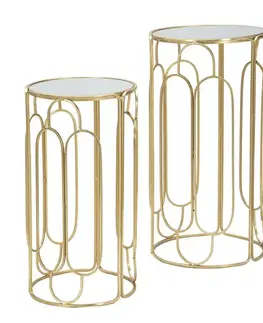 Estila Art deco sada zlatých kovových kulatých příručních stolků Ameria s vrchní zrcadlovou deskou 70 cm