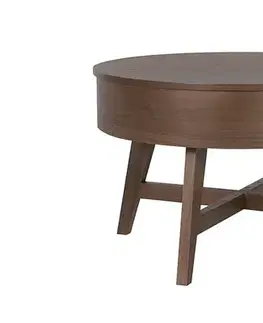 Estila Moderní kulatý konferenční stolek Orven z tmavě hnědého mangového dřeva s vyklápěcí deskou s úložným prostorem 46 cm