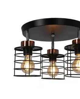 Stropní lampa černá/zlatá deska 3xE27 Globe
