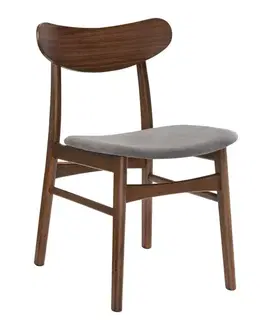 Estila Skandinávská designová jídelní židle Nordica Nogal v ořechově hnědé barvě s šedým čalouněním 80cm
