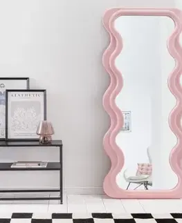Estila Art deco moderní vysoké zrcadlo Swan s vlnitým rámem v pastelové růžové barvě 160cm