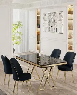 Dining Table & Chairs Set (5 Pieces) Vals - Black Marble, Gold, Anthracite