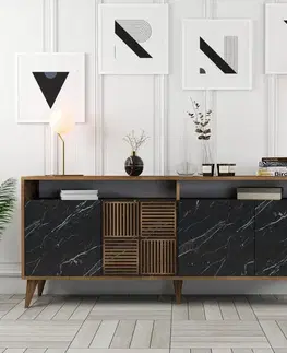 Konzolový stolek Milan - Walnut, Black Marble