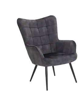 Estila Designové křeslo ušák Scandinavia s šedým sametovým potahem a ozdobným prošíváním 98 cm