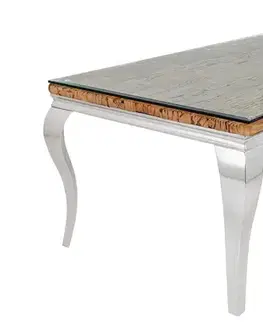 Estila Luxusní chromový obdélníkový jídelní stůl Modern Barock s kabriolovýma nohama a deskou z hnědého dřeva a skla 200 cm