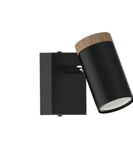 Nástěnná lampa Lagos, pohyblivá, černé dřevěné stínidlo, GU10