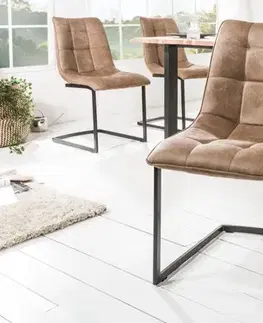 Estila Industriální vintage židle Suave III s hnědým potahem a černou kovovou konstrukcí 88cm